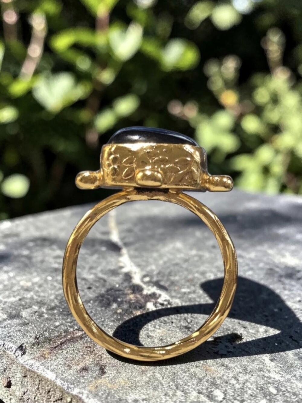 18k Gold Plated Artisan Designer Byzantine Onyx Natural Stone Crystal Ring - Picture 3 of 6